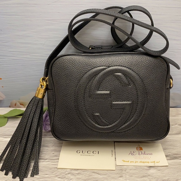 GUCCI Soho Disco Black Leather Crossbody Purse (308364 498879)